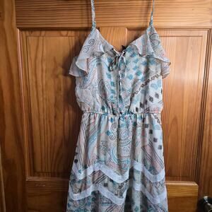 Nordstrom Want and Need Womens Mini Dress Southwest Boho Print Ruffled JR M